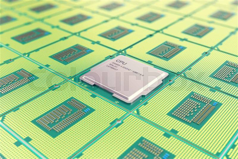 Modern central computer processors CPU, industry concept close-up view with depth of field effect, stock photo
