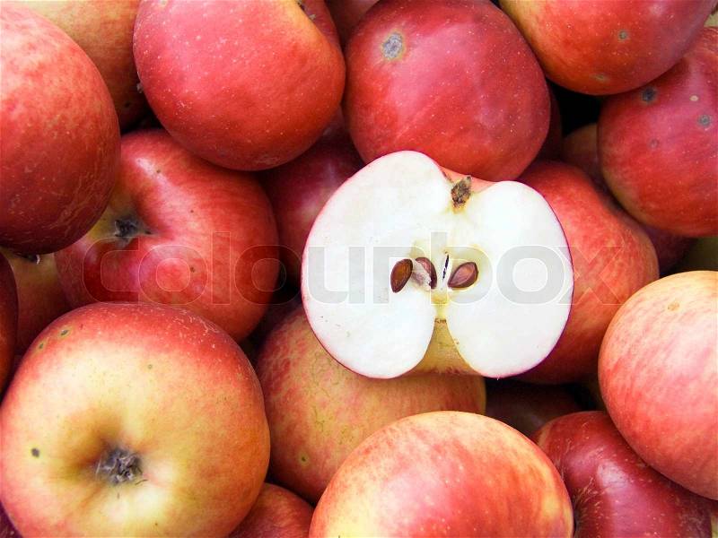 The big apples, with one cut on half-and-half, stock photo