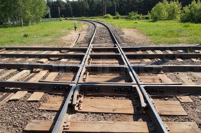 The junction point of multiple old railroads, stock photo
