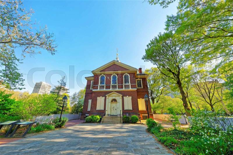 Arch Street Friends Meeting House in Philadelphia, in Pennsylvania, the USA. It is quakers religious society of Friends, stock photo