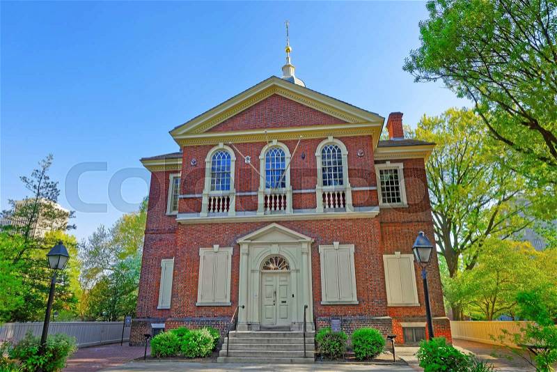 Arch Street Friends Meeting House in Philadelphia, Pennsylvania, USA. It is quakers religious society of Friends, stock photo