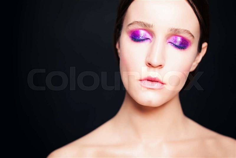 Fashion Woman with Makeup. Eyes Closed, stock photo