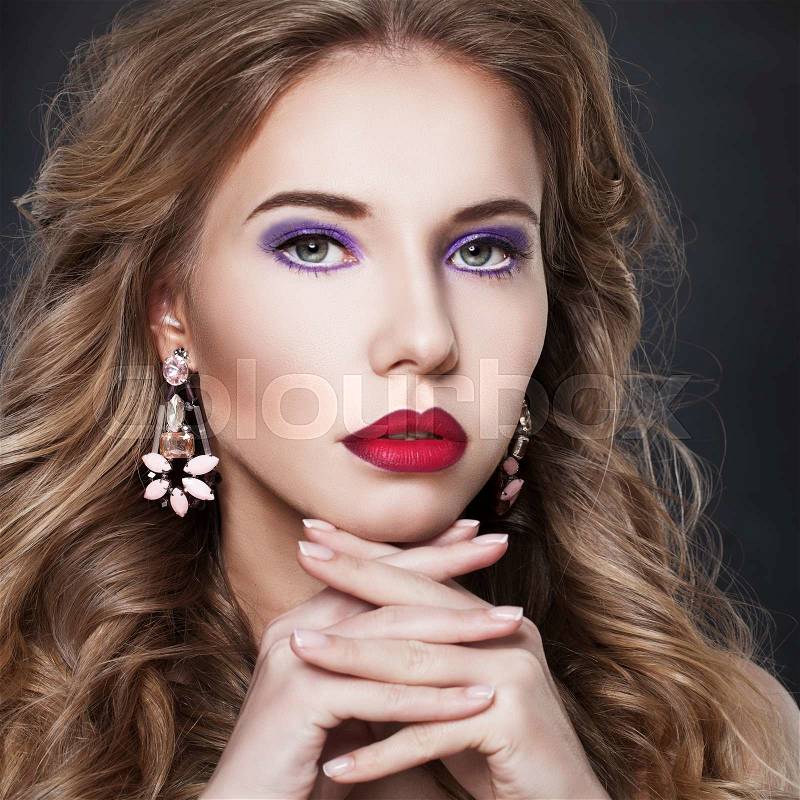 Pretty Fashion Model Woman with Earrings, stock photo