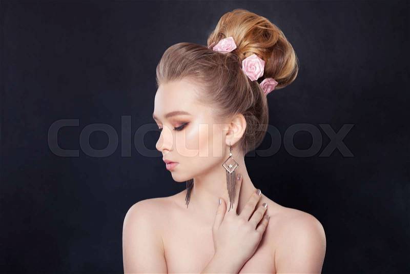 Blonde Woman with Bridal Hairstyle, stock photo