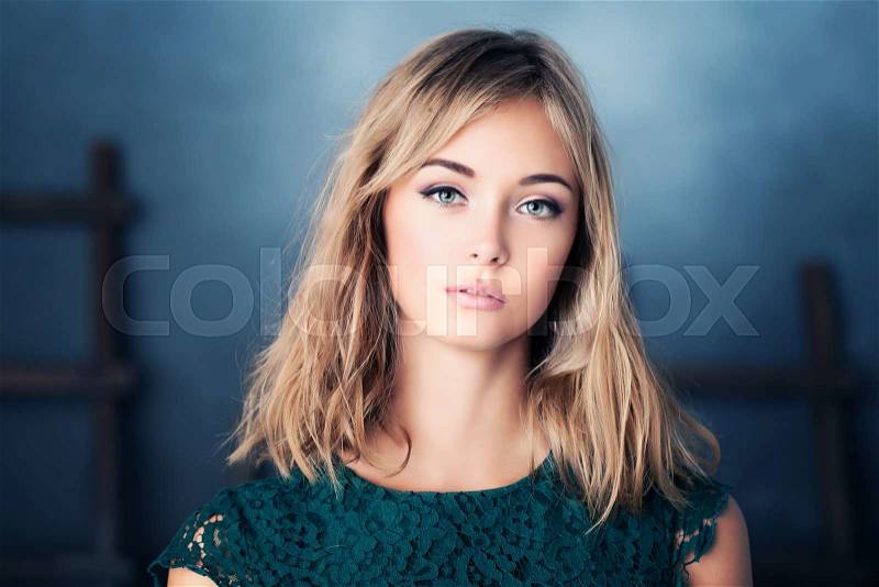 Portrait of Nice Young Woman Fashion Model, stock photo