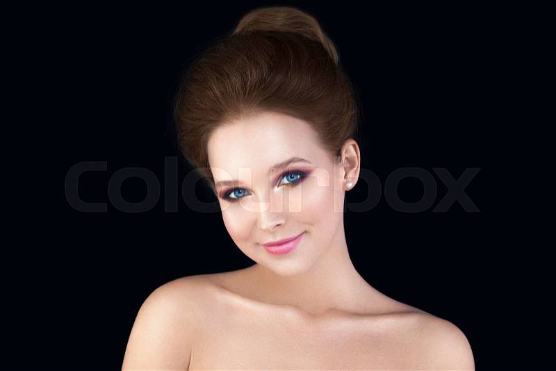 Young Woman Fashion Model. Pretty Face. Brides Hairstyle for Wedding, stock photo