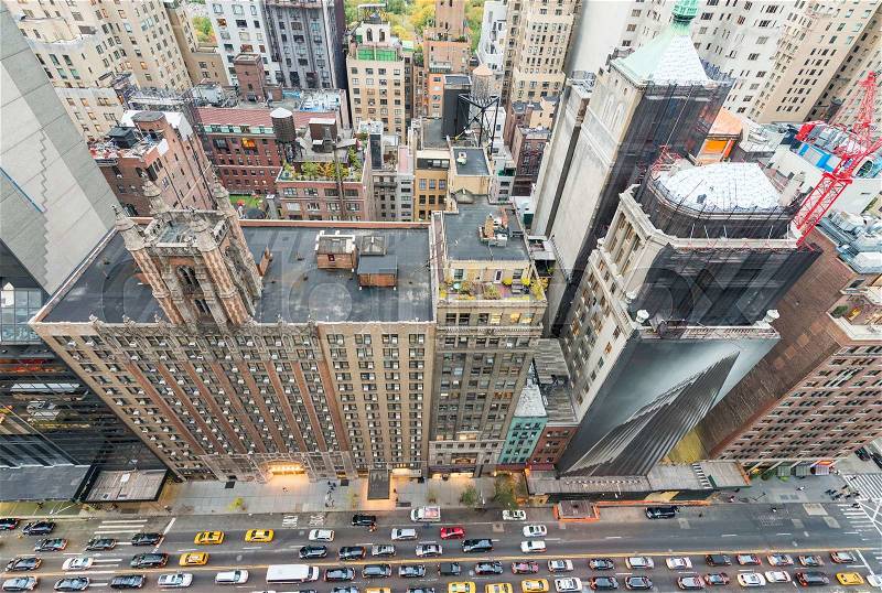 New York City Manhattan buildings aerial view, stock photo