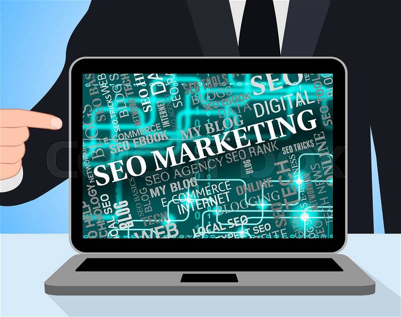 Seo Marketing Indicates Search Engines And Advertising, stock photo