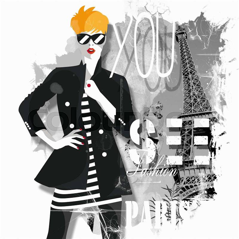 Fashion girl in sketch-style. Grunge illustration, stock photo