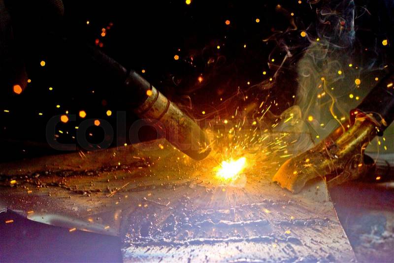 To Weld a iron sheet in Detail, stock photo
