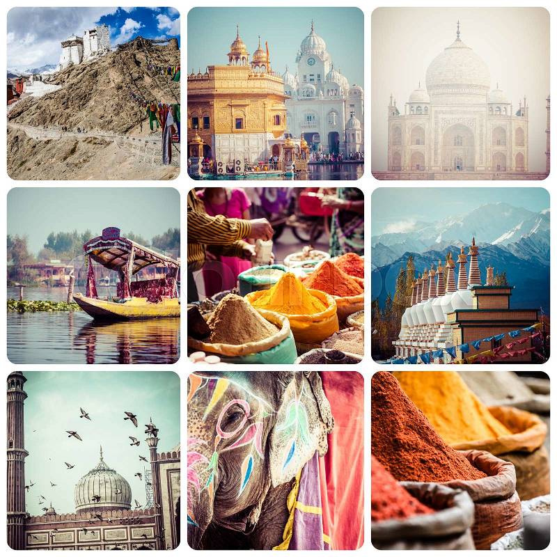 Collage of India images - travel background (my photos), stock photo