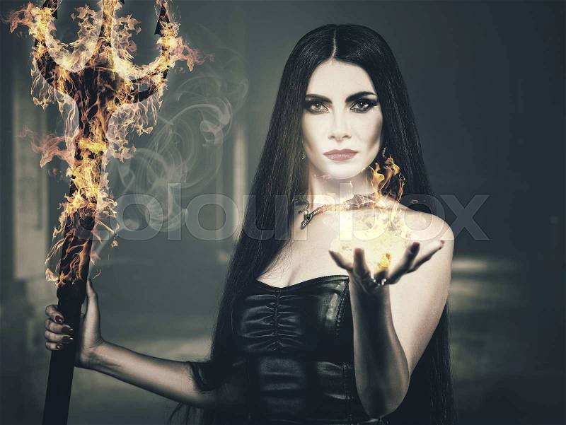 Beauty from the Hell, spooky female portrait, halloween theme, stock photo