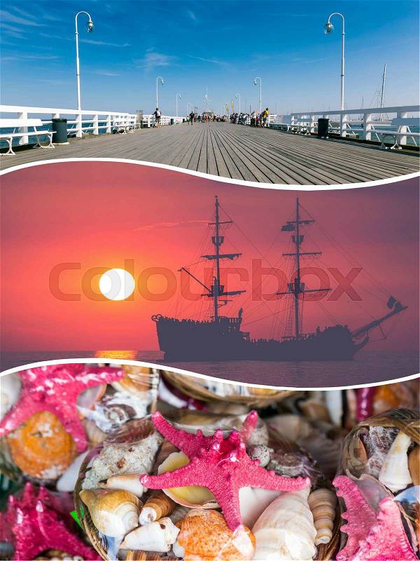 Collage of Sopot - Baltic sea (Poland) images - travel background (my photos), stock photo