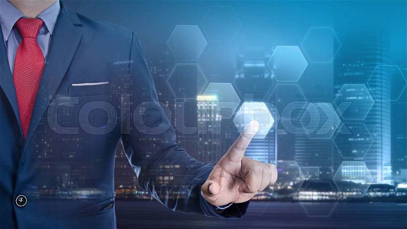 Business man touch visual screen , business concept, stock photo