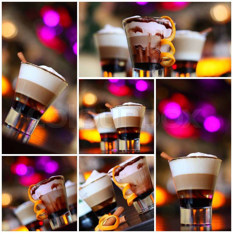 Coffee - party cocktails, Christmas background (shallow depth of field), stock photo