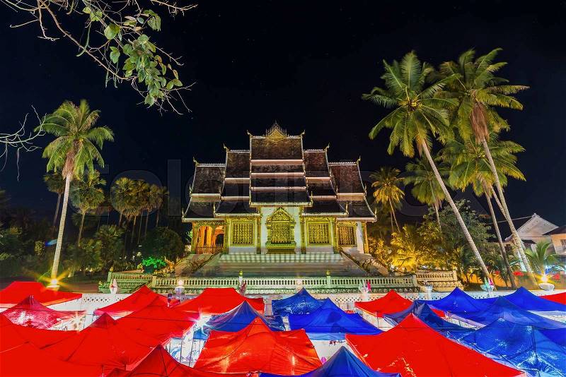 The night souvenir market in National museum at Luang Prabang, Laos, stock photo