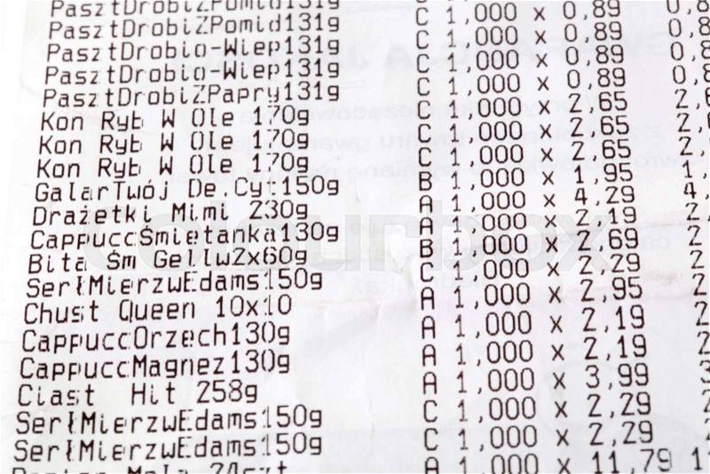 Polish sales receipt isolated on white background, stock photo