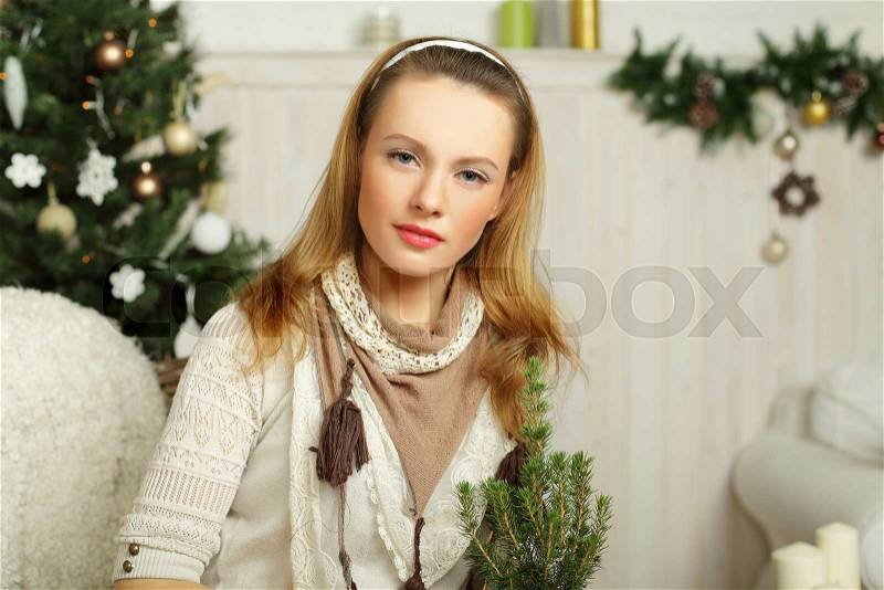 Christmas woman - preparation for the holiday, stock photo