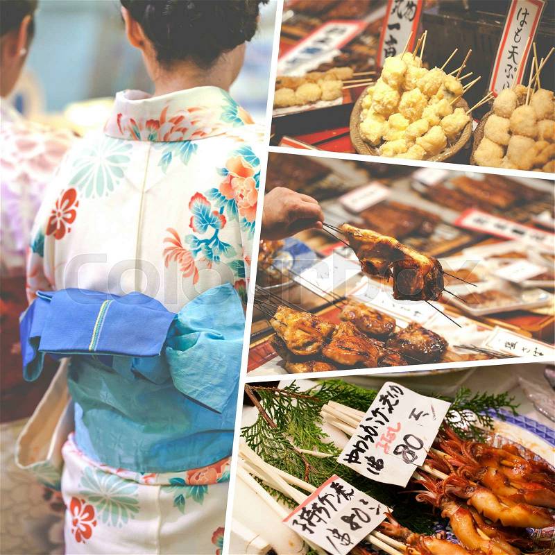 Collage of Japan food images - travel background (my photos) , stock photo