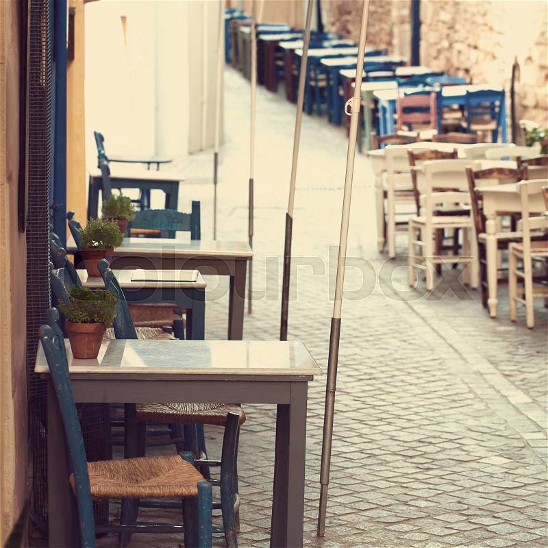 Retro coffee shop in Greece Crete, impressions of Greece, stock photo