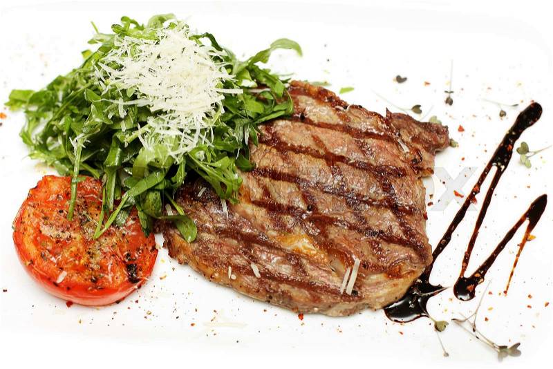 Gourmet grilled steak, restaurant food, stock photo