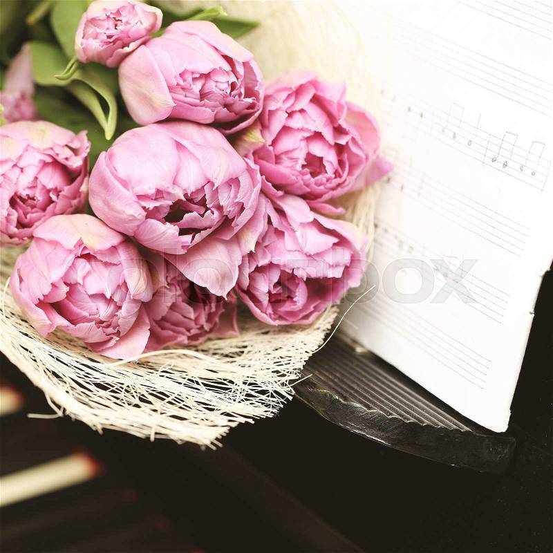 Delicate flowers romantic background music concept, stock photo