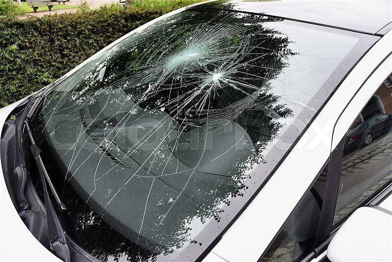 Broken Car Windshield from outside the car, stock photo
