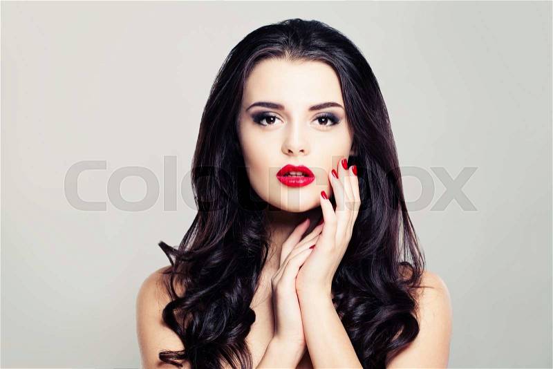 Healthy Woman with Clear Skin and Healthy Brown Hair, stock photo