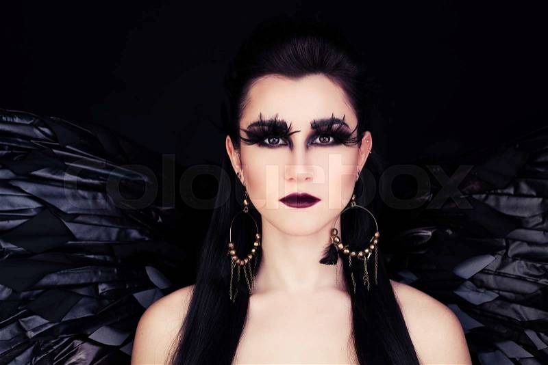 Fantasy Woman Black Angel or Black Raven, stock photo