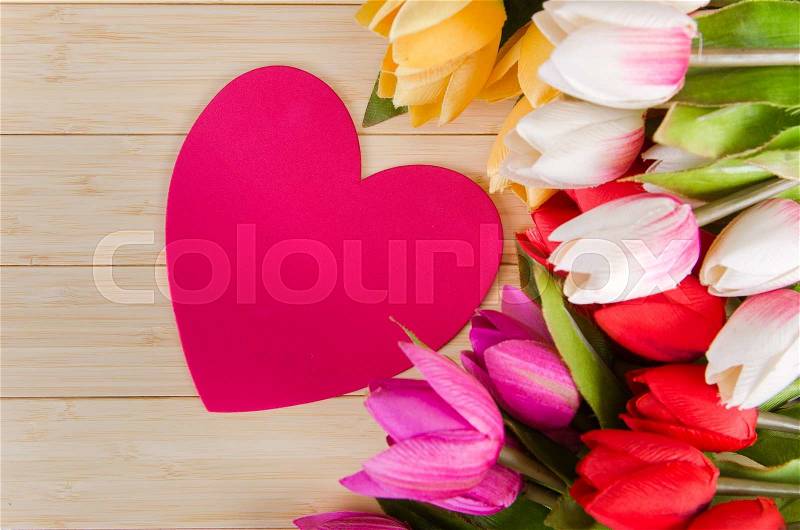 Tulips flowers arranged with copyspace for your text, stock photo