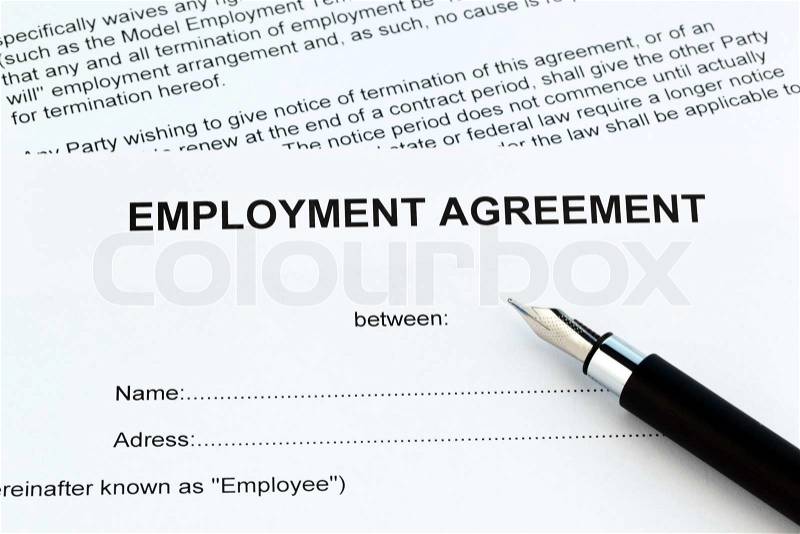 The employment of an employee with the employer. (In English), stock photo