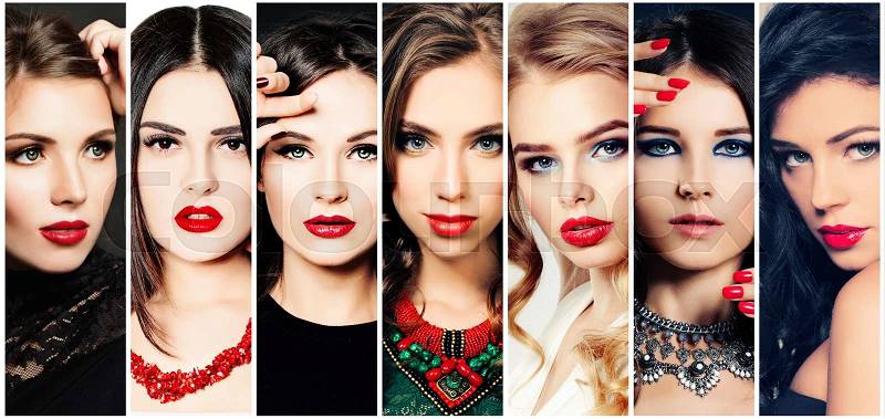 Women. Beauty Collage. Fashion Faces. , stock photo