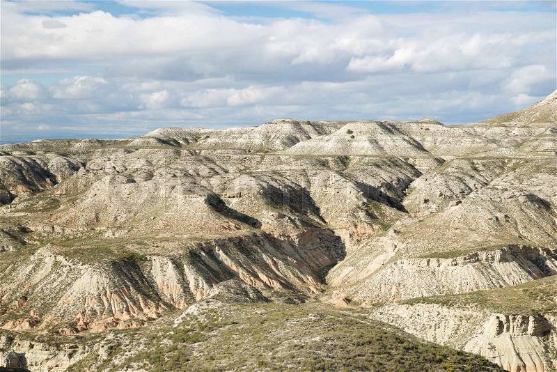 Arid landscape in Zaragoza Province, Aragon, Spain, stock photo