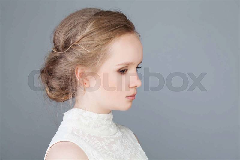 Beautiful Girl with Bridal Hairstyle. Natural Beauty, stock photo