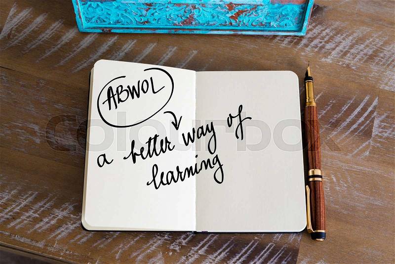 Business Acronym ABWOL A Better Way Of Learning handwritten on notebook, stock photo