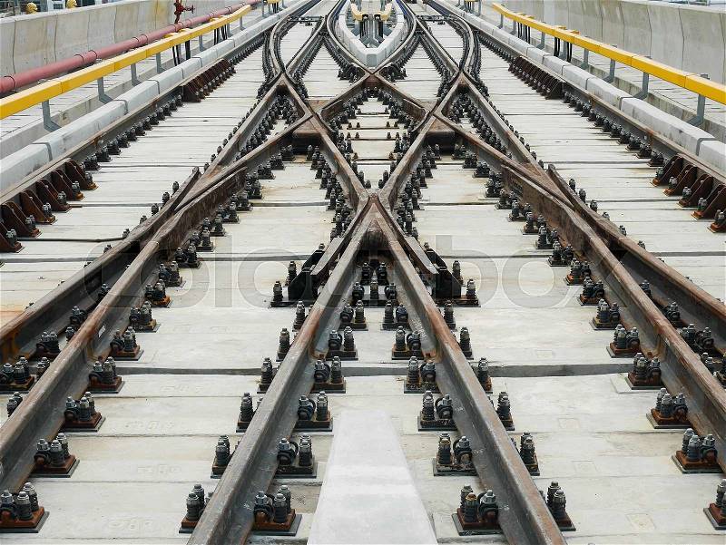 The railway track at scissor turnout section, stock photo
