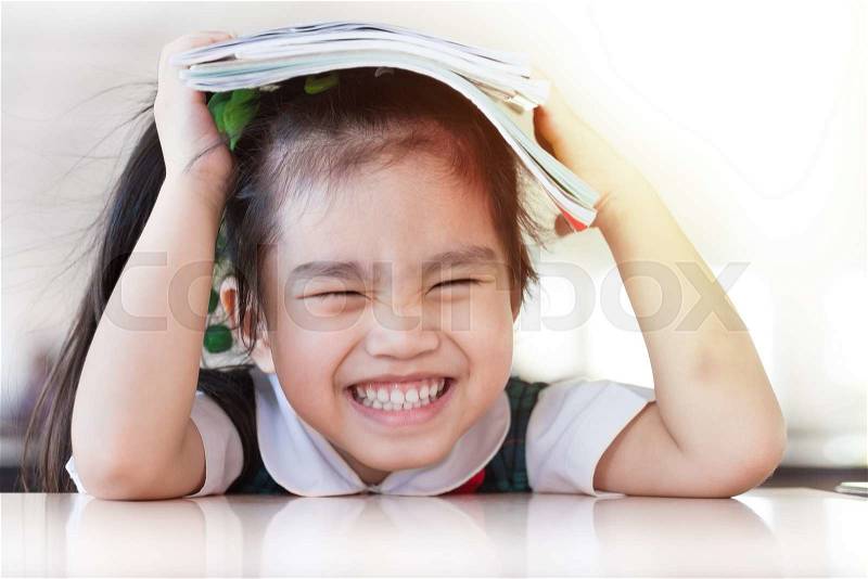 Education and school concept asian (japan, chinese, korea) pretty girl hold a book and reading, stock photo
