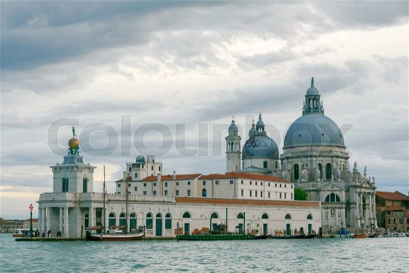 View of the Basilica of Santa Maria della Salute with Venetian lagoon, stock photo