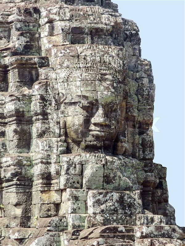 Sculpture detail at the Bayon temple at Angkor in Cambodia, stock photo