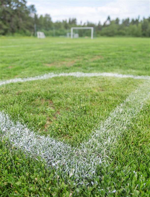 Corner of Soccer Pitch with Soccer Goal in the background, stock photo