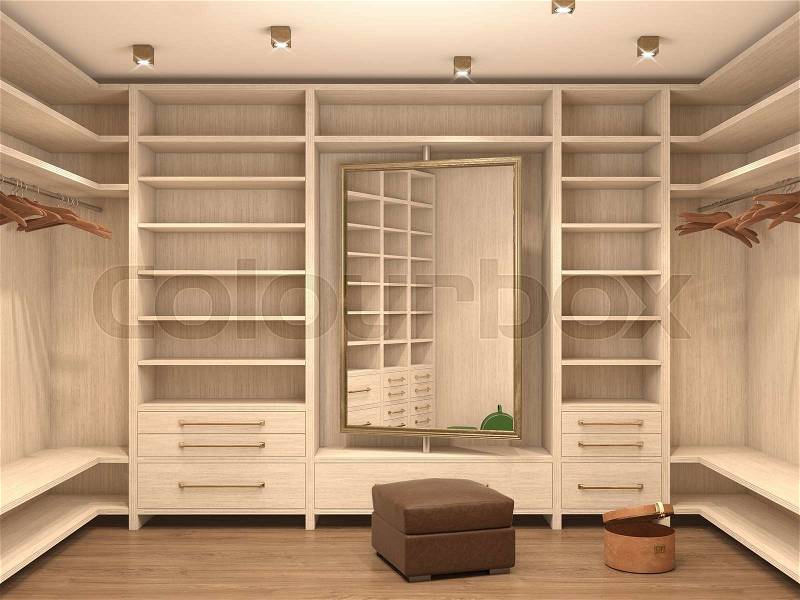 Empty white dressing room, interior of a modern house. 3d illustration, stock photo