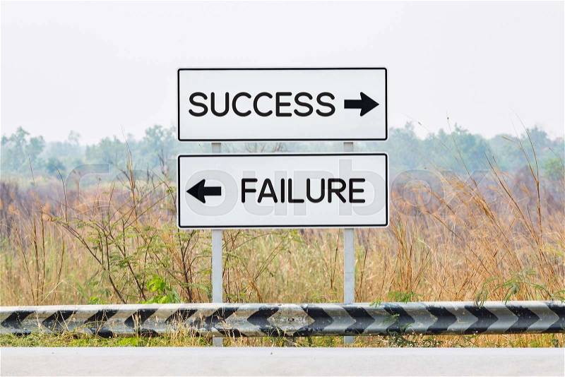 Road sign boards with success and failure text, opposite wording concept, stock photo