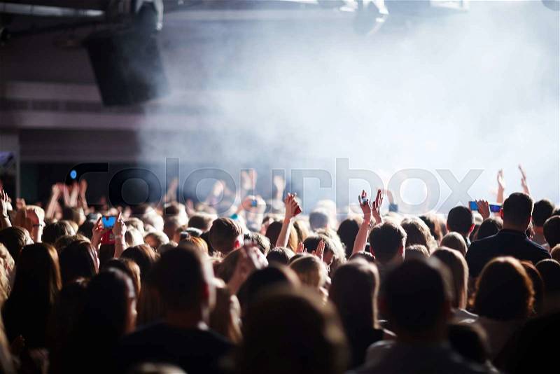 Cheering people at rock concert, stock photo