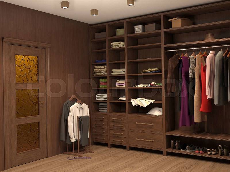Dressing room, interior of a modern house. 3d illustration, stock photo