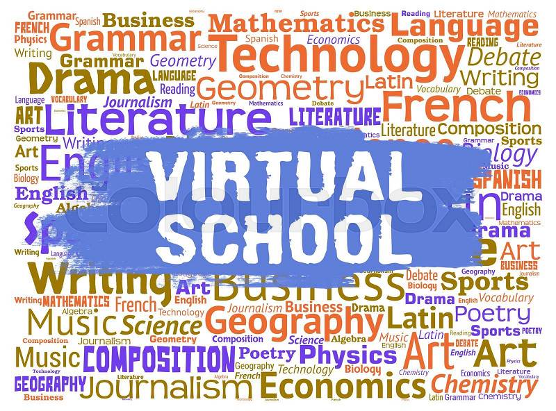 Virtual School Represents Web Site Learning And Education, stock photo
