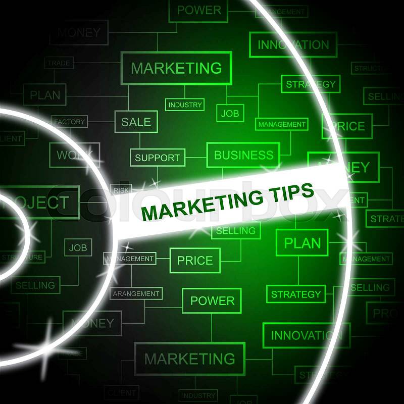 Marketing Tips Shows Email Lists And Advertising, stock photo