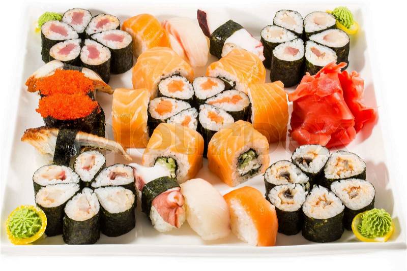 Delicious seafood sushi at a Japanese restaurant, stock photo