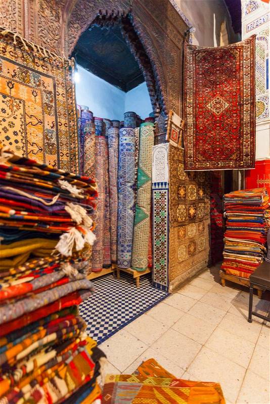 Carpets in Morocco, oriental Moroccan ornamets, stock photo