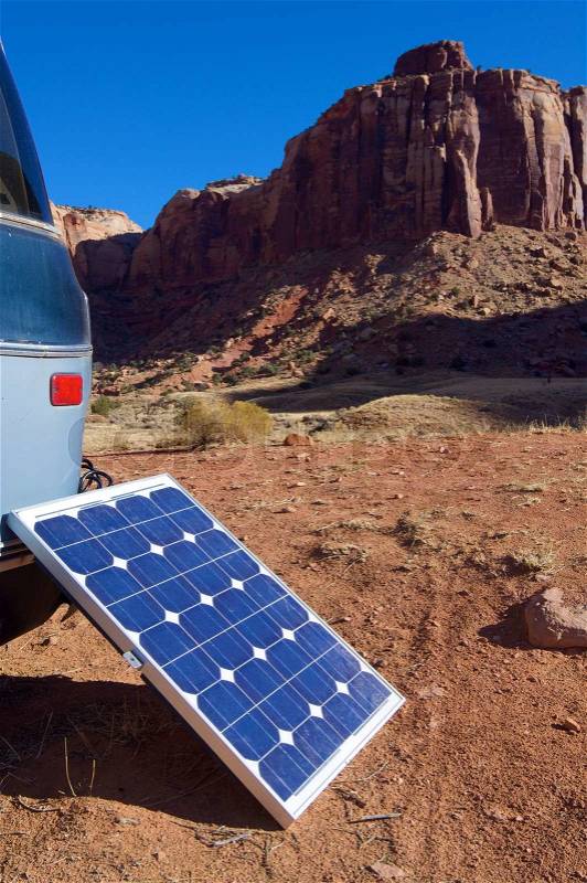 Little photovoltaic panel in a van, stock photo
