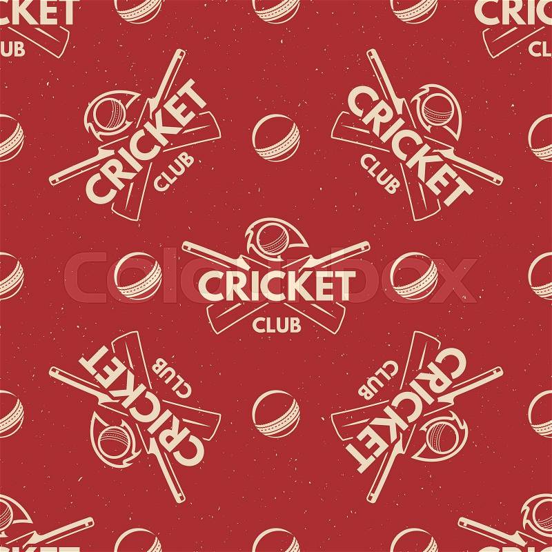 Sport pattern. Cricket retro background. Seamless pattern of cricket accessories. Bat ball symbols. With typography elements. Pattern for design, web, backdrop, tee design, t shirt etc. Vector, vector